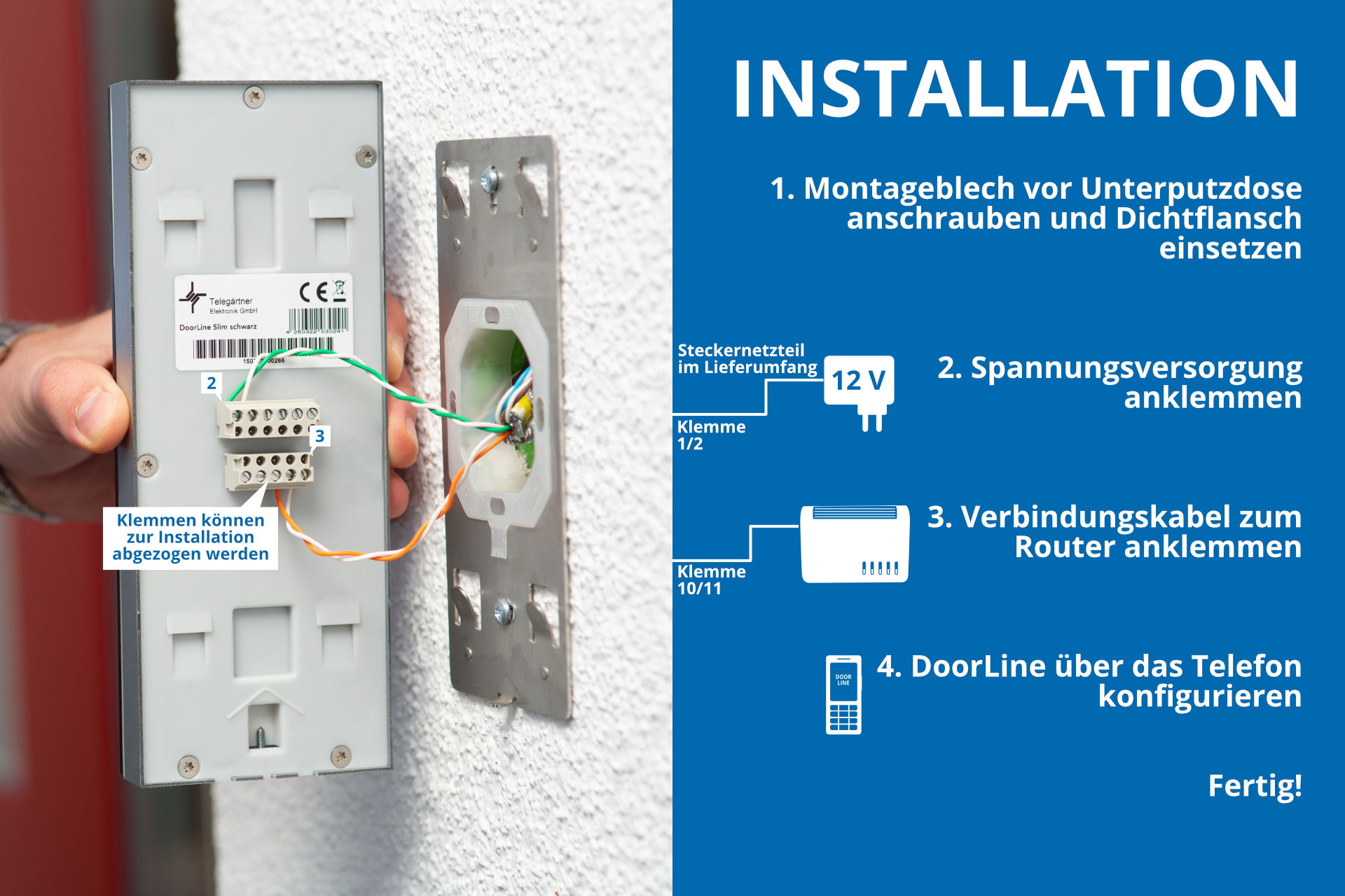 DLS_Shopbild_06-Installation DoorLine Slim | Türsprechanlage für Telefonanlage/Router | 2 Taster | Rufweiterleitung